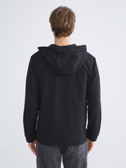 Xside Black Hooded Long Sleeve Men Zippered Sweatshirt
