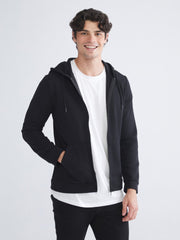 Xside Black Hooded Long Sleeve Men Zippered Sweatshirt