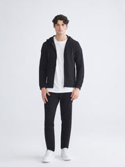Xside Black Hooded Long Sleeve Men Zippered Sweatshirt