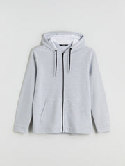 Xside Black Hooded Long Sleeve Men Zippered Sweatshirt