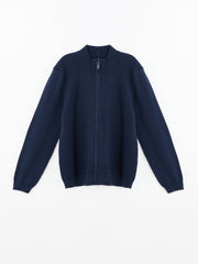 LCW Kids Black Stand Collar Textured BoyS Knitwear Cardigan