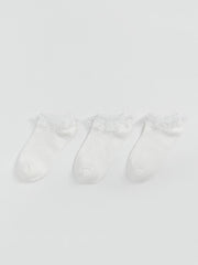 LCW Kids White Lace Detailed Girls Booties Socks 3-Pack