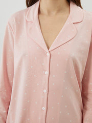 LCW Dream Pink Plus Size Shirt Collar Heart Printed Women Pajama Set