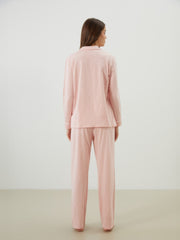 LCW Dream Pink Plus Size Shirt Collar Heart Printed Women Pajama Set