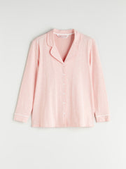 LCW Dream Pink Plus Size Shirt Collar Heart Printed Women Pajama Set