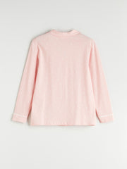 LCW Dream Pink Plus Size Shirt Collar Heart Printed Women Pajama Set