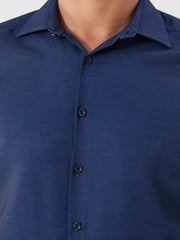 LCW Classic Navy Blue Slim Fit Long Sleeve Dobby Men Shirt