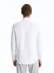 LCW Classic Navy Blue Slim Fit Long Sleeve Dobby Men Shirt