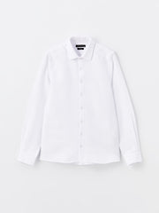 LCW Classic Navy Blue Slim Fit Long Sleeve Dobby Men Shirt