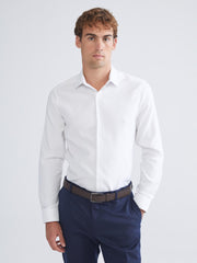 LCW Classic Navy Blue Slim Fit Long Sleeve Dobby Men Shirt