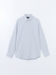 LCW Classic Navy Blue Slim Fit Long Sleeve Dobby Men Shirt