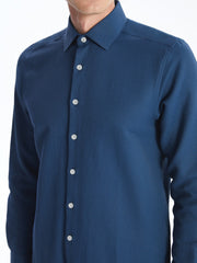 LCW Classic Navy Blue Slim Fit Long Sleeve Dobby Men Shirt