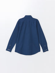 LCW Classic Navy Blue Slim Fit Long Sleeve Dobby Men Shirt