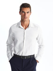 LCW Formal Beige Slim Fit Long Sleeve Striped Dobby Men Shirt