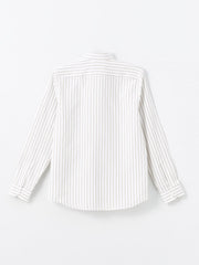 LCW Formal Beige Slim Fit Long Sleeve Striped Dobby Men Shirt