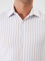 LCW Formal Beige Slim Fit Long Sleeve Striped Dobby Men Shirt