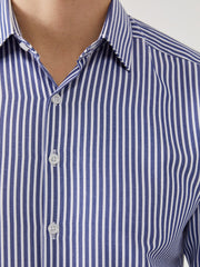 LCW Formal Navy Blue Slim Fit Long Sleeve Striped Poplin Men Shirt