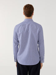 LCW Formal Navy Blue Slim Fit Long Sleeve Striped Poplin Men Shirt