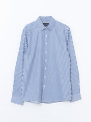 LCW Formal Navy Blue Slim Fit Long Sleeve Striped Poplin Men Shirt