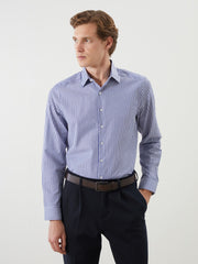 LCW Formal Navy Blue Slim Fit Long Sleeve Striped Poplin Men Shirt