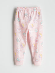 LCW Kids Pink Crew Neck Printed Girls Pajama Set