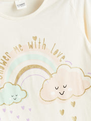 LCW Kids Ecru Crew Neck Girls Pajama Set