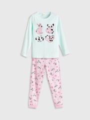 LCW Kids Turquoise Crew Neck Girls Pajama Set