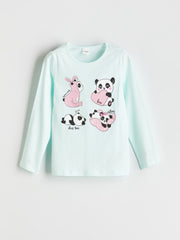 LCW Kids Turquoise Crew Neck Girls Pajama Set