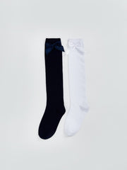 LCW Kids Navy Blue Bow Detailed Girls Knee-High Socks 2-Pack