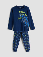 LCW Kids Navy Blue Crew Neck Boys Pajama Set