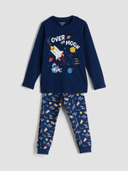 LCW Kids Navy Blue Space Printed Boys Pajama Set