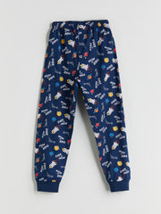 LCW Kids Navy Blue Space Printed Boys Pajama Set
