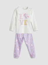 LCW Kids Ecru Crew Neck Girls Pajama Set