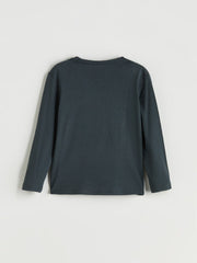 LCW Kids Anthracite Crew Neck Dinosaur Printed Boys T-Shirt