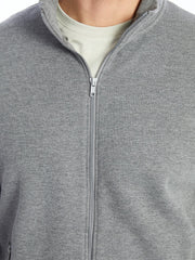 LCW Classic Gray Stand Collar Long Sleeve Men Zippered Sweatshirt