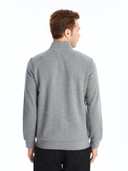 LCW Classic Gray Stand Collar Long Sleeve Men Zippered Sweatshirt