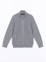 LCW Classic Gray Stand Collar Long Sleeve Men Zippered Sweatshirt