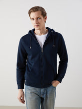 LCW Classic Navy Blue Hooded Long Sleeve Men Zippered Sweatshirt
