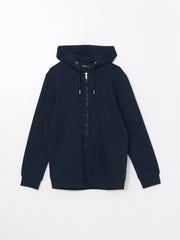 LCW Classic Navy Blue Hooded Long Sleeve Men Zippered Sweatshirt