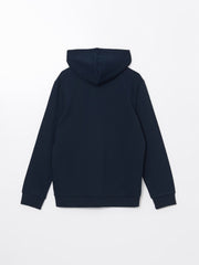 LCW Classic Navy Blue Hooded Long Sleeve Men Zippered Sweatshirt
