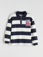 LCW Kids Navy Blue Polo Neck Striped Boys Sweatshirt
