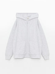 LCW Kids Hooded Basic Long Sleeve Girls Zippered Sweatshirt