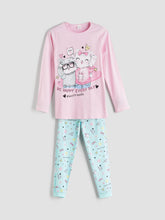 LCW Kids Pink Crew Neck Girls Pajama Set