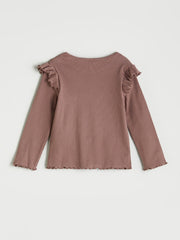 LCW Kids Brown Crew Neck Flower Embroidered Girls T-Shirt