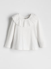 LCW Kids Ecru Collar Detailed Combed Cotton Girls T-Shirt