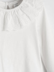 LCW Kids Ecru Collar Detailed Combed Cotton Girls T-Shirt