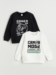 LCW Kids Black Crew Neck Printed Boys Sweatshirt 2-Pack