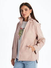 LCW Classic Pink Hooded Leather Look Women Raincoat