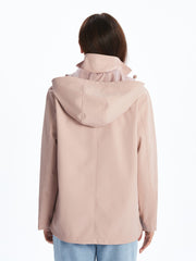 LCW Classic Pink Hooded Leather Look Women Raincoat