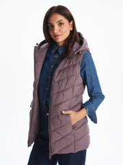 LCW Classic Brown Hooded Women Puffer Vest